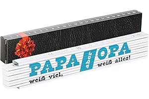 Robin Goods® Meterstab - 2 Meter Zollstock Geschenk mit der Aufschrift 'Papa weiß viel - Aber Opa weiß Alles!' - Geschenk zum Vatertag Weihnachten Geburtstag (weiß - Motiv 1 - Papa/Opa weiß viel)