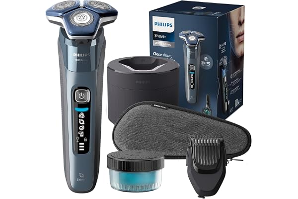 Philips Rasoir Philips Series 7000 - rasoir électrique Wet & Dry bleu glacier avec tondeuse rétractable intégrée, tondeuse à barbe, coffret de voyage, Quick Clean Pod et socle de charge (S7882/54)