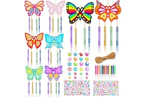 MQIAN 8tlg Schmetterling Windspiel Bastelset Kinder,Schmetterlinge Windspiel Basteln,Schmetterling Deko Geburtstag,Schmetterlinge Windspiel Holz,Schmetterlinge Holz,Schmetterlinge Basteln Kindergeburtstag