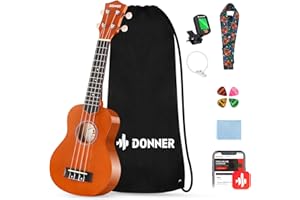 Donner Ukulélé pour Débutant Soprano Ukulélé Kit 21 pouces Adulte avec Sac Sangle Tuner, Online Leçon,Couleur Acajou