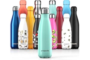 Proworks Botellas de Agua Deportiva de Acero Inoxidable | Cantimplora Termo con Doble Aislamiento para 12 Horas de Bebida Caliente y 24 Horas de Bebida Fría - Libre de BPA - 1L - Verde