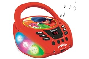 Lexibook, Miraculous Ladybug Chat Noir, Lettore CD Bluetooth per bambini – Portatile, Effetti multicolore, Jack per microfono, AUX IN, AC o batterie, rosso, RCD109MI