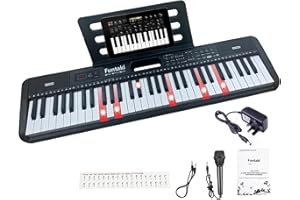 Funtaki 61-Key Electronic Keyboard Piano for Adults with Light Up Keys, 61 Compact Keys Digital Pianos - Perfect Beginner Piano Black