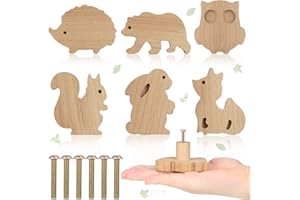Qunclay Schrankknäufe aus Holz, dekorative Holzknöpfe mit Schrauben, Kommode, Ziehen, Holz, Meerestiere, Waldtiere, Möbelknöpfe, Kinderzimmer, Schubladengriffe für Dekoration (Waldtiere, 6 Sets)