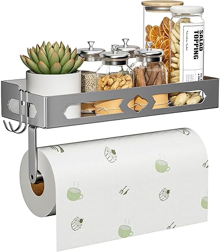 Portaspezie Da Parete In Acciaio 50cm Con Ganci - Mensola Organizer Per Cucina | Grigio