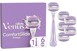Gillette Venus Rasoir Pour Femme Pro ComfortGlide Breeze, Manche Réutilisable, 6 Cartouches ORIGINELLES De Recharge A 3 Lames, Sans Besoin De Gel A Raser, Soin De Peau Grâce Aux Barres Lubrifiantes