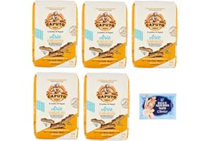 5x Caputo Farina Aria,Farine de blé tendre type 0,Idéal pour plaque à pâtisserie, pelle et pince 1Kg + 1 sachet offert de 100g de talc Felce Azzurra