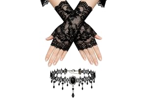 Aribliseza 2 stycken gotiska Choker + Spetshandskar, Choker med Dropphänge, Victorian Lolita-smycken för fest och bröllop