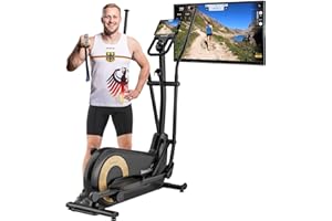 ‎SKANDIKA Skandika Crosstrainer Carbon P24-RG | Ellipsentrainer leise ohne Strom mit Generator, 16 Widerstandsstufen, bis 150 kg, computergesteuert, elektronischer Widerstand, Ellipsen Crosstrainer für Zuhause
