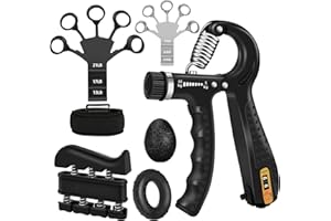 WIZVEKO 5PCS Grip Strength Trainer Kit with Adjustable Hand and Forearm Gripper, Hand Extension Exerciser, Finger Exerciser, Grip Ring & Stress Relief Grip Ball for Muscle Building and Injury Recover