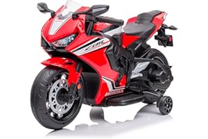 BabyCar Moto Elettrica Bambini Honda CBR 12V | Moto Elettrica Bambini 3-5 Anni con Luci, Suoni, MP3/USB e Rotelle Stabilizzatrici | Batteria 12V 3,5Ah, Motore 30W e Acceleratore a Pedale | Rosso
