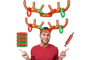 DRTRU Inflatable Reindeer Antler Game, Christmas Reindeer Ring Toss Game,(2Antlers 8 Rings 1 Pump) Antler Ring Toss, Fun Interactive Games Suitable for Family Christmas Gatherings (2 Pcs)