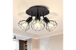 CANMEIJIA Spot Light Fittings Ceilings Adjustable Metal Wire Cage 3 Way Kitchen Spotlight Ceiling Lights with E14, Wall Spotlight Bar for Kitchen Living Room Bedroom Hallway (Bulb Not Included)