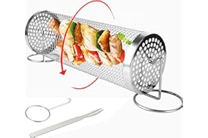LEYITENG Rolling Grilling Basket, BBQ Net Tube,Greatest Grilling Basket Ever, Stainless Steel Wire Mesh Cylinder Grill Basket, Outdoor Round BBQ Grill Mesh - Camping Picnic Cookware