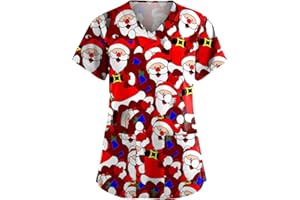 HKUOPW Christmas Scrubs Uniforms Women Nurses Uniform Healthcare Medical Scrubs Tops Hospital Working Uniforms Ladies Doctors Nurse Workwear Elk Xmas Costume Top with Pockets