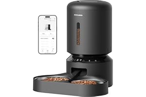 PETLIBRO 5G y 2.4G Wi-FI - Dispensador automático de croquetas para 2 Gatos, Triple conservación con Cuenco de Acero Inoxidable y Tapa, dispensador automático con aplicación, 5 L, Negro