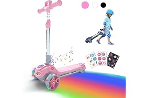 Electric Scooter for Kids Ages 3-12, Kids Scooter with Bluetooth Music Speaker, LED Light-up Wheels, Thumb Accelerator and 3 Adjustable Heights, iScooter iK2 Foldable Kids Scooter, Gift for Boys Girls