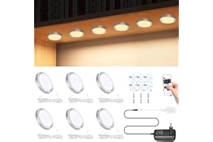 LIUWID Lot de 6 Lampe de Placard LED Lumiere Placard Led Vitrine Blanc Chaud 3000 K avec Prise, Télécommande et Autocollants pour Cabinet Penderie Armoire à Vin Casier Cuisine Couloir Toilette