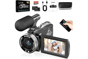 CAUPUREYE Videokamera 4K Camcorder 48MP, Vlogging Kamera mit LED-Fülllicht für YouTube, 3.0'' 270°Drehbarer Screen 18X Digital Zoom Video Kamera mit 32 GB Karte, Externem Mikrofon, Fernbedienung, 2 Batterien