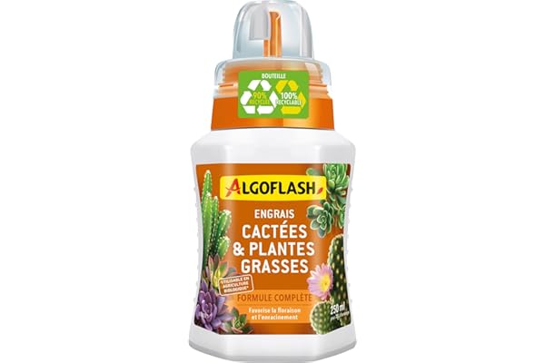 Algoflash Engrais Liquide Cactées et Plantes Grasses, Utilisable en Agriculture Biologique - 250 ML, Marron
