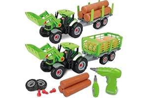 GILOBABY Smontare Camion Fattoria Giocattolo, 2 in 1 Trattori Giocattoli con Rimorchi, Attrezzi Agricoli e Musica, Giochi Prima Educativi Giocattoli Regalo per Bambini Ragazze e Ragazzi dai 3 Anni
