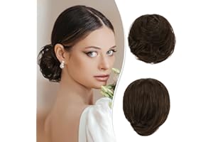 RUWISS Chignon Postiche Cheveux Humain Véritables, Updo Droite et Décoiffé, Pièces de cheveux élégantes, Chignon Long, Extension de Cheveux pour Femmes Fille 25g Châtain Doré