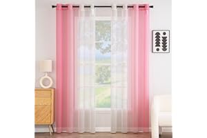 ‎EMEMA EMEMA Voile Vorhang Zweifarbiger Vorhang mit Ösen Transparente Gardine Ösenschal Fensterschal Lichtdurchlässig für Schlafzimmer 2er Set 140x215cm Rosa