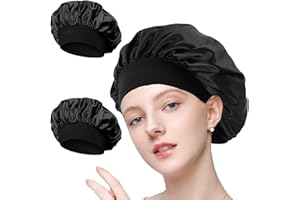 LABUYI Labyi: 2 Bonnets De Nuit Soie Satin, Pour Cheveux, Accessoires Bain Noir