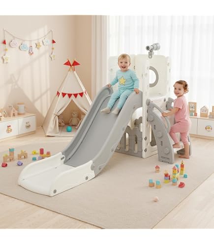Homasis Toboggan 4 En 1 – Glisse, Escalade, Panier Basket, Anneaux, Pliable, Dès 3 Ans