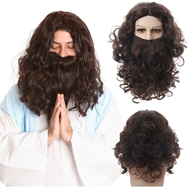 WIG ME UP Perücke & Bart Set – Lange Lockige Braune Hippie-Perücke Für Karneval & Halloween