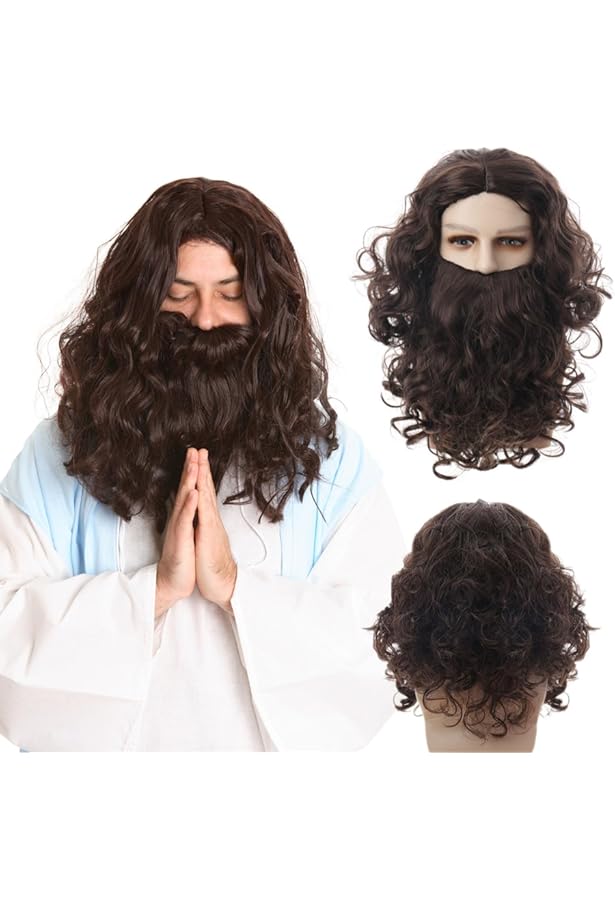 Morph Jezuskostuum voor heren, Jezuspruik en baardset, religieuze verkleedoutfit, XXL