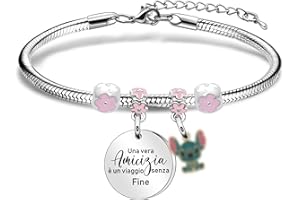 YESPTONRY Long Distance - Una vera Amicizia è un Viaggio Senza Fine Bracciale con Sti*ch Pendant, Regalo per Miglior Amica di Compleanno per Femmina Donne