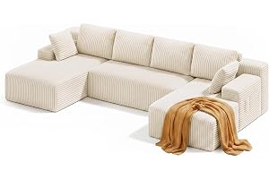 Xbro Modulär U-form, hörnsoffa, 320 cm, beige | Bäddsoffa av manchestertyg, fritt kombinerbar soffa med ergonomisk djupsits