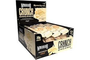Warrior Crunch - High Protein Bars - 20g Protein Each Bar - Low Carb, Low Sugar Snack - 12 Pack x 64g (White Chocolate)