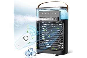 NTMY Portable Air Cooler, Personal Air Conditioner fan, USB Misting Humidifier for All Season Use with 4 Speeds & 3 Misting Levels, 7 Colors LED Light, 8H Timer, 1200ML Water Tank, Remote Control