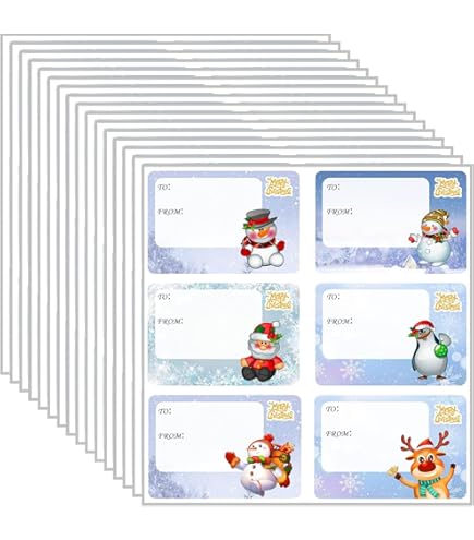 Hianjoo 112 stuks kerststickerlabels, zelfklevende kerststickers cadeau naamplaatje kerstman sneeuwmannen kerstboom rendier kerstcadeaus etiketten voor festival verjaardag bruiloft vakantie decoratie