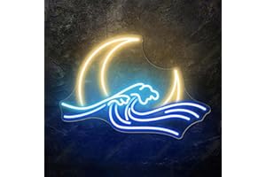 HFHUNGKEONG Letreros de Luna de Neón LED Luz de onda Acrílica con Interruptor Regulable, Lámpara de noche decorativa Luna Neón Adolescente Sala de juegos Dormitorio Hogar Bar Decoración de pared, 41x29CM