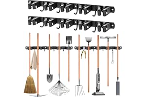 JABNOW Besenhalterung Wand 2 Stück，10 Halter und 8 Haken Gerätehalter Edelstahl，Besenhalter Werkzeughalter Wand für Garagen Garten Küche (schwarz)