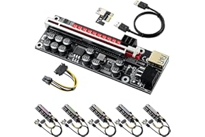 YABOANG PCI-E Riser 16 x su 1 x per Bitcoin GPU Mining Scheda adattatore Riser alimentato, effetto luce LED, 11 condensatori solidi, 60 cm, cavo USB 3.0, Ethereum ETH Mining-VER014 (6 pezzi)