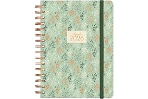 Finocam – Agenda Spirale 2026 1 Jour par page | Janvier – Décembre (12 mois) | Agenda annuel 2026 avec élastique | Double spirale Couverture rigide You – Blé – International