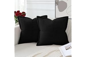 Artscope Lot de 2 Boho Housse de Coussin en Velours Côtelé Croisé Canapé Taie d'oreiller en Velours Douce pour Maison Salon Chambre Decorative Noir 50 x 50 cm