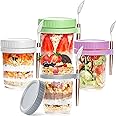 KHOLAD Overnight Oats Containers with Lids and Spoon,Mason Jars,350ml Glass Oatmeal Container to Go for Chia Pudding Yogurt Salad Cereal Meal Prep Jars Pack of 2 (Multicolor)