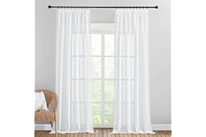 PONY DANCE Cortinas Salon Modernas 2 Piezas Visillo Blanco Cortina Translucida con Aspecto de Lino Cortinas para Ventanas Grandes, 140x260CM, Blanco