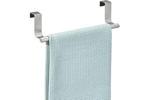 INTERDESIGN iDesign Over Door Towel Rail, Small Towel Rack Holder for Kitchen, made of Stainless Steel, Silver