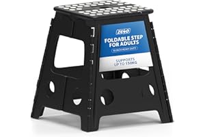 ZENO Step Stool 16 Inch | Folding Stool | Heavy Duty Foldable Stools for Adults & Kids | Folding Stools for Kitchen, Bathroom, Bedroom | Lightweight & Easy To Carry | Holds 150KG | Black