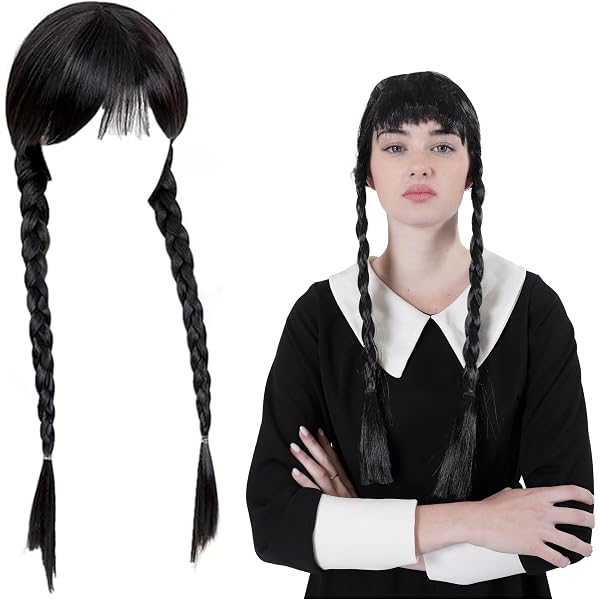 Disfraz De Halloween Para Niñas - Vestido Negro Manga Larga, Incluye Peluca, Collar, Calcetines Y Accesorios