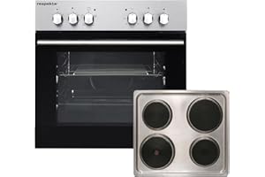 Respekta Einbau-Herdset Edelstahl/Energieeffizienzklasse A / 59 Liter Garraum / 6 Kochstufen/Massekochfeld mit Blitzkochplatte / 3 Beheizungsarten / EB6000SETIXN