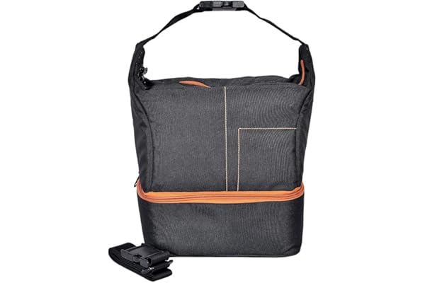 SHOPEE Polyester DSLR/SLR Camera Shoulder Bag Case with Adjustable Shoulder Strap, Compatible for Nikon, Canon, Sony Cameras, Waterproof, Breathable, Anti Shock (Orange-Black)
