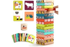 TOP BRIGHT Jouet Tour de Blocs Empilables colorés et Animaux en Bois pour Enfant de 4 5 6 7 8 Ans, 4 en 1 Jeux à Empiler pour Garçon et Fille 3 Ans, Cadeau avec 51 pièces