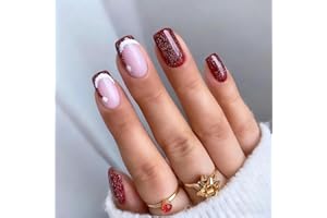 MEITREND 24 sztuki Press on Nails krótkie - czerwone czapki bożonarodzeniowe, francuskie, prostokątne, sztuczne paznokcie, naturalne paznokcie do naklejania, miękki żel, sztuczne paznokcie z klejem do paznokci